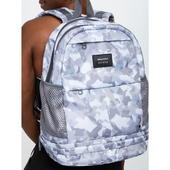SOULCYCLE X STATE‎ Exclusive Lennox Large Backpack Gray White Camo Skulls